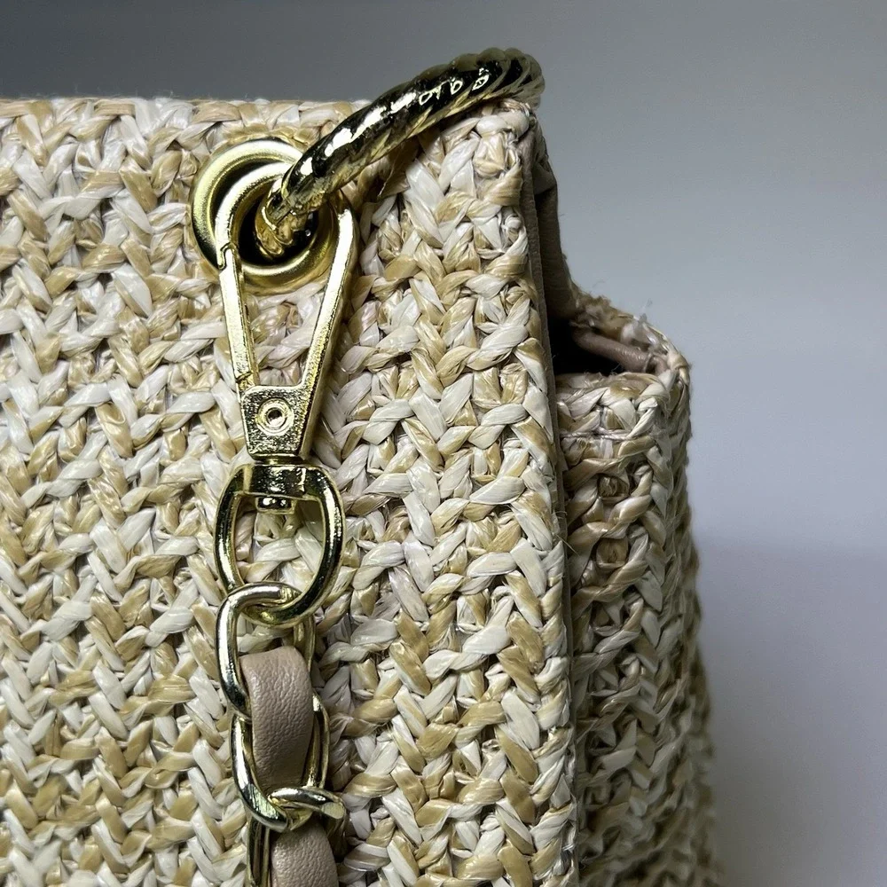 Straw Clutch Evening Handbag for Women Woven Straw Dumpling Bag Summer Khaki‎